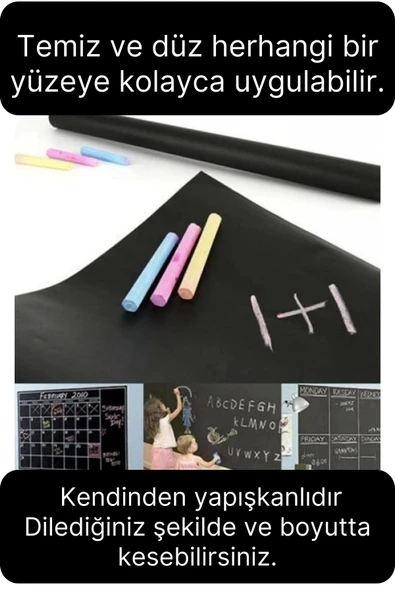 Büyük Boy Kendinden Yapışkanlı Rulo Kara Tahta Sticker Blackboard Siyah Okul İş İçin Yazı Tahtası - 2