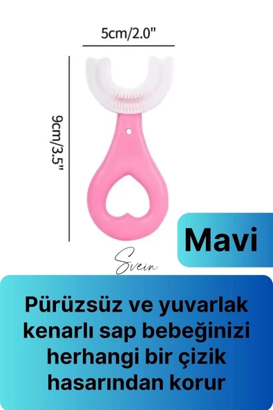U Şeklinde Pratik Bebek Çocuk Diş Fırçası 360 Derece Temizlik Kolay Kullanım Yumuşak Silikon Fırça - 3