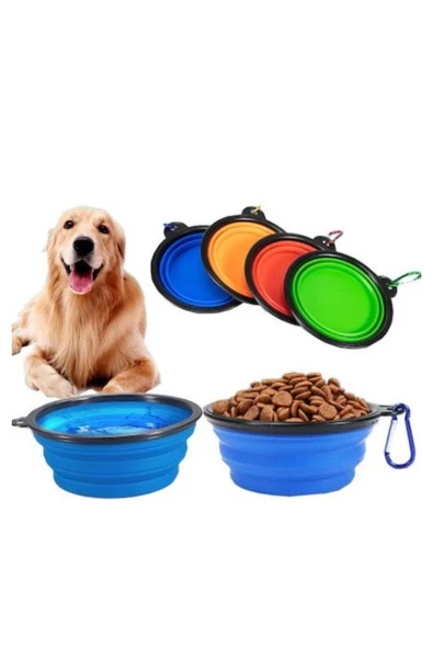Taşınabilir Katlanabilir Seyahat Tipi Çok Amaçlı Kedi Köpek Mama Su Kabı Silikon Evcil Hayvan - 4