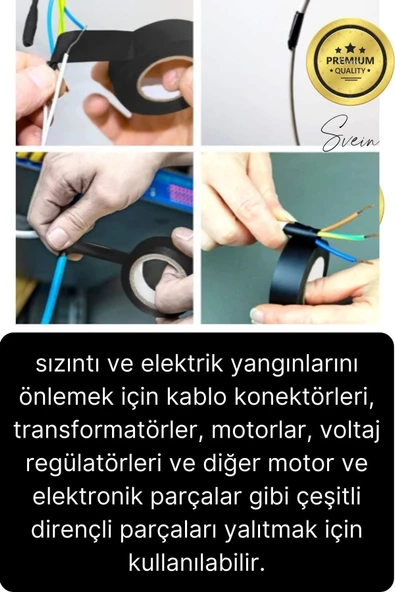 2 Ad. Premium Kalite 20 Mt Yalıtım İzole PVC Elektrik Bandı Su Geçirmez Sızdırmaz Koruma Bant Siyah - 5