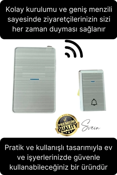 Lüks Kablosuz Uzaktan Kumandalı Yüksek Sesli Uzun Mesafe Menzil Kapı Zili Ev Ofis Dükkan 50 metre - 2