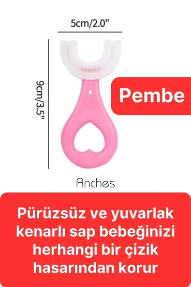 U Şeklinde Pratik Bebek Çocuk Diş Fırçası 360 Derece Temizlik Kolay Kullanım Yumuşak Silikon Fırça - 3