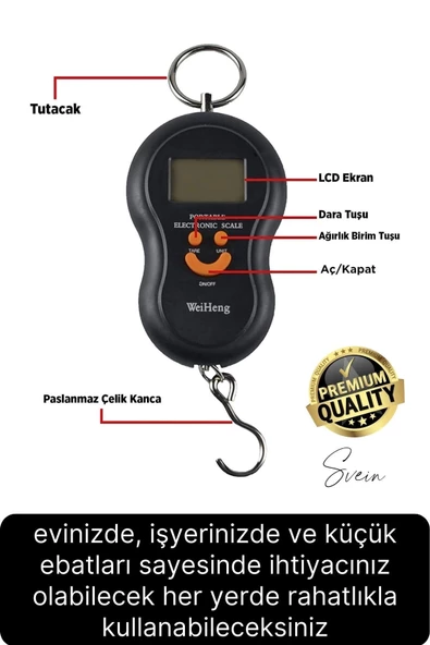 Premium Elektronik Çengelli Tartı El Kantarı Askı Mini Taşınabilir Terazi 40 kg Bagaj Ağırlık Ölçme - 2