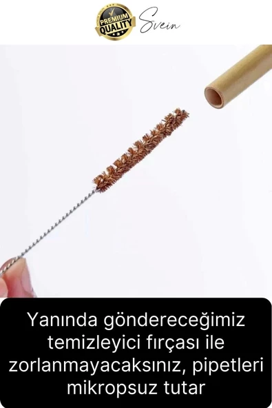 Özel Üretim Bambu 4 Adet Doğal Sağlıklı Yeniden Kullanılabilir Yıkanabilir Çevre Dostu Pipet Kamış - 3