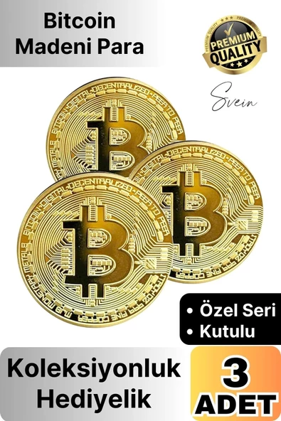 3 Adet Özel Seri Premium Bitcoin Madeni Para Kutulu Hediyelik Metal Hatıra Koleksiyon Kripto Coin