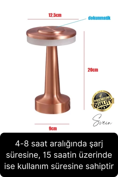 Premium Şarjlı Dokunmatik Masa Lambası 3 Renk Modlu Tasarruflu Abajur Ambians Dekoratif Klasik - 4