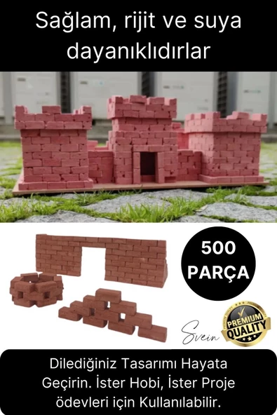 Premium 500 Parça Minyatür Hobi Maket Proje Eğitici Öğretici İnşaat Tuğla Seti Mini Ev Boya Fırça - 2