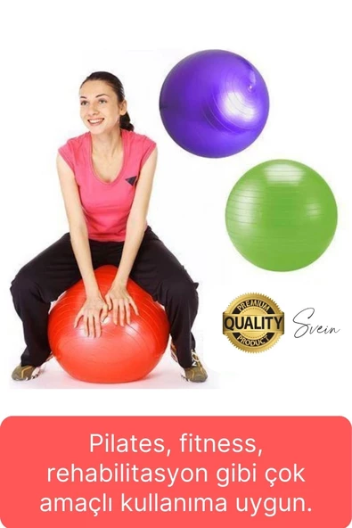75 cm Yoga Pilates Topu ve Şişirme Pompası Hediye Denge Egzersiz Aerobik Jimnastik Reformer Spor Set - 2