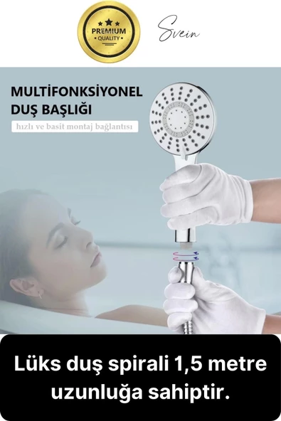 Premium Lüks Duş Başlığı Spiral Mafsal Seti Fonksiyonel Masaj Kopmaz Patlamaz Sızdırmaz Paslanmaz - 5
