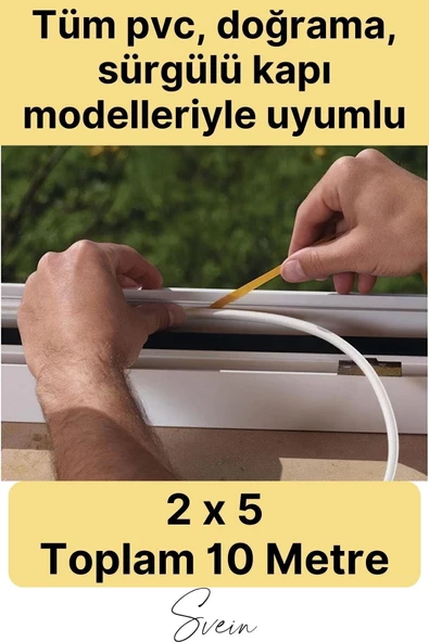 Premium Kapı Pencere Soğuk Toz Sızdırmaz İzolasyon Fitili Kendinden Yapışkanlı Isı Yalıtım 2x5=10 mt - 2