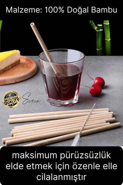 Özel Üretim Bambu 4 Adet Doğal Sağlıklı Yeniden Kullanılabilir Yıkanabilir Çevre Dostu Pipet Kamış - 4