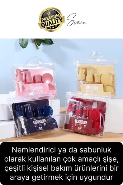 Deluxe 8 Parça Seyahat Banyo Seti Temizlik Şampuan Şişesi Sızdırmaz Çok Amaçlı Doldurulabilir Krem - 3