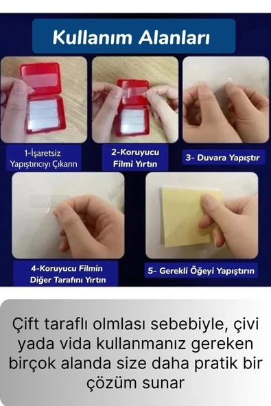 Kutulu Mini Çift Taraflı Bant Seti 60 Parça İz Bırakmaz Güçlü Şeffaf Yapıştırıcı Montaj Bandı - 3