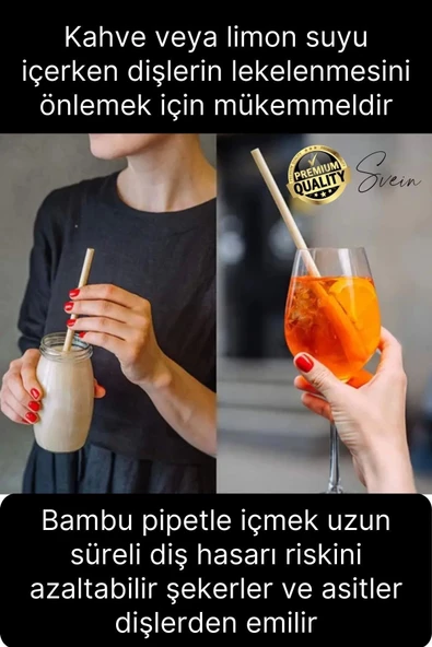 Özel Üretim Bambu 20 Adet Doğal Sağlıklı Yeniden Kullanılabilir Yıkanabilir Çevre Dostu Pipet Kamış - 5