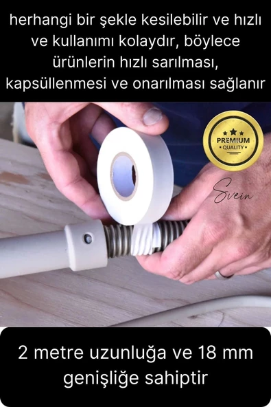 2 Ad. Premium Kalite 20 Mt Kablo Yalıtım PVC Elektrik Bandı Dayanıklı Sızdırmaz Koruma Bant Beyaz - Resim 4