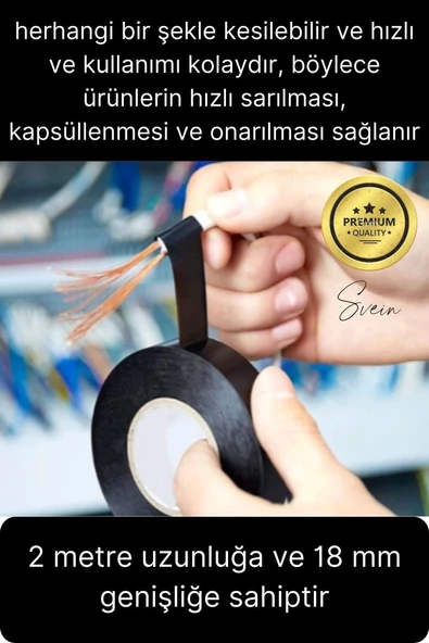 4 Ad. Premium Kalite 20 Mt Yalıtım İzole PVC Elektrik Bandı Su Geçirmez Sızdırmaz Koruma Bant Siyah - 4