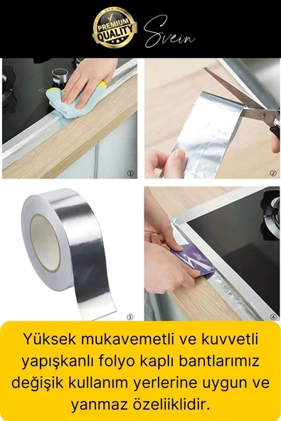 2'li Premium Yırtılmaz Yanmaz Ankastre Aspiratör Davlumbaz Havalandırma Borusu Alüminyum Folyo Bant - 5