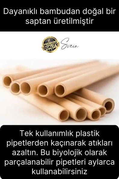 Özel Üretim Bambu 4 Adet Doğal Sağlıklı Yeniden Kullanılabilir Yıkanabilir Çevre Dostu Pipet Kamış - 2