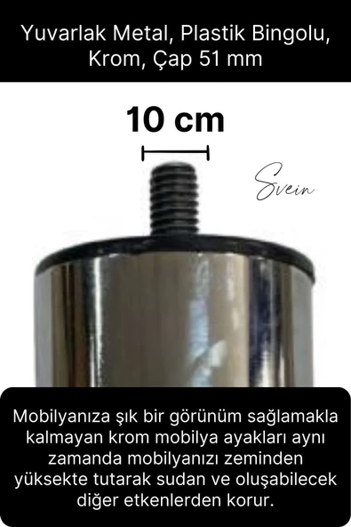 24 Adet 1. Sınıf A Kalite Krom M10 Paslanmaz Baza Koltuk Kanepe Destek Ayağı Mobilya Tv Ünite Sehpa - 3