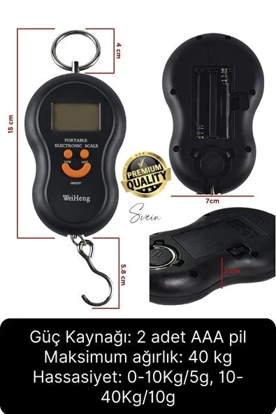 Premium Elektronik Çengelli Tartı El Kantarı Askı Mini Taşınabilir Terazi 40 kg Bagaj Ağırlık Ölçme - 4