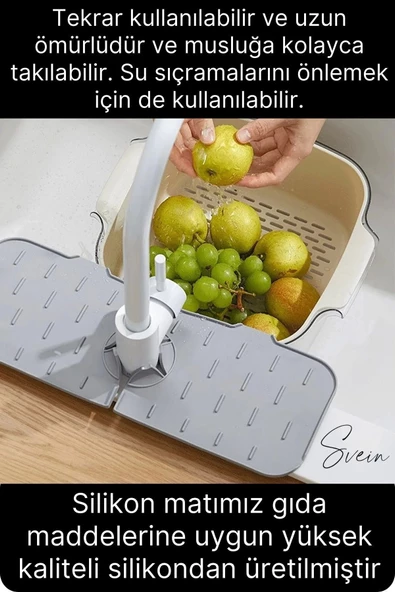 Mutfak Banyo Lavabo Silikon Musluk Arkası Mat Su Tutucu Koruyucu Tezgah Üstü Bulaşık Kurutma Pedi - Resim 3