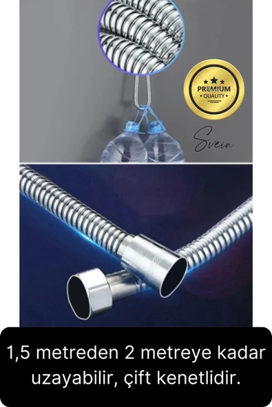 Premium Paslanmaz Krom Patlamaz Kopmaz Tüm Duş Sistemleriyle Uyumlu Uzayan Spiral Hortum Örgü 2 mt - 4