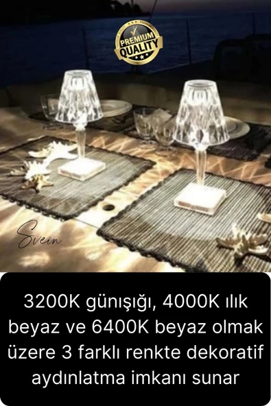Premium Dimli 3 Işık Renkli Şarjlı Masa Lambası Led Abajur Dokunmatik Lambader Beyaz Günışığı - 5