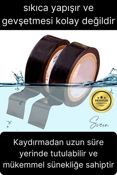 10 Ad. Premium Kalite 20 Mt Yalıtım İzole PVC Elektrik Bandı Su Geçirmez Sızdırmaz Koruma Bant Siyah - Resim 3
