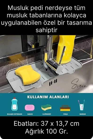 Mutfak Banyo Lavabo Silikon Musluk Arkası Mat Su Tutucu Koruyucu Tezgah Üstü Bulaşık Kurutma Pedi - Resim 4