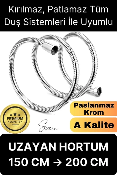 Premium Paslanmaz Krom Patlamaz Kopmaz Tüm Duş Sistemleriyle Uyumlu Uzayan Spiral Hortum Örgü 2 mt