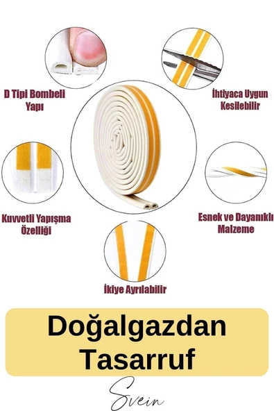 Premium Kapı Pencere Soğuk Toz Sızdırmaz İzolasyon Fitili Kendinden Yapışkanlı Isı Yalıtım 2x5=10 mt - 3