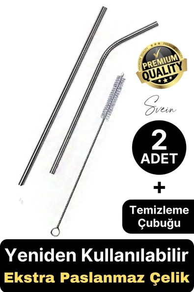 2 Adet Paslanmaz Çelik Pipet Yeniden Kullanılabilir Metal Temizleme Fırçası Meşrubat İçecek