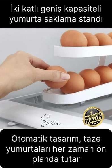 2 Katlı Pratik Yumurta Düzenleyici Buzdolabı Organizer Tutucu Otomatik Yuvarlanan Saklama Rafı Stand - 2