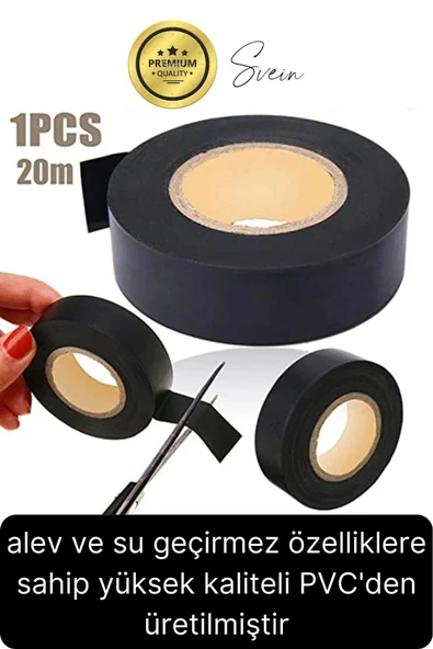 15 Ad. Premium Kalite 20 Mt Yalıtım İzole PVC Elektrik Bandı Su Geçirmez Sızdırmaz Koruma Bant Siyah - 2