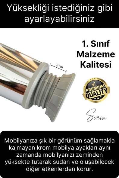 8 Adet 1. Sınıf A Kalite Krom Tablalı Ayarlanabilir Baza Koltuk Kanepe Ayağı Mobilya Tv Ünitesi - 3