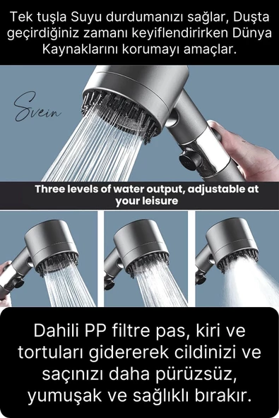 Premium Masajlı Filtreli Çok Fonksiyonlu Aç Kapa Terapi El Tepe Duş Başlığı Ayarlanabilir Handshower - 4