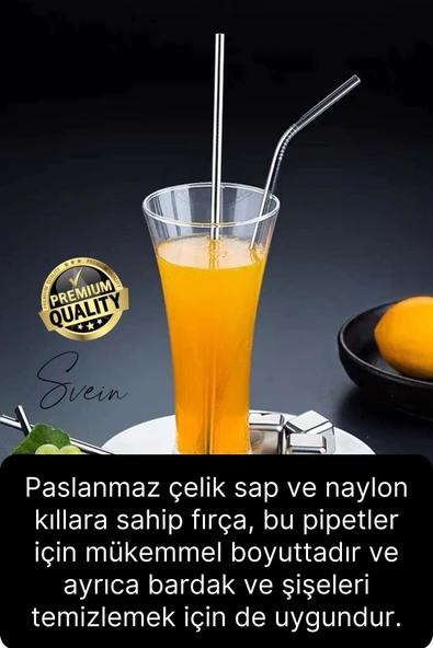 4 Adet Paslanmaz Çelik Pipet Yeniden Kullanılabilir Metal Temizleme Fırçası Meşrubat İçecek - 4
