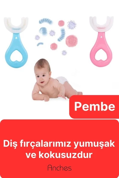 U Şeklinde Pratik Bebek Çocuk Diş Fırçası 360 Derece Temizlik Kolay Kullanım Yumuşak Silikon Fırça - 4