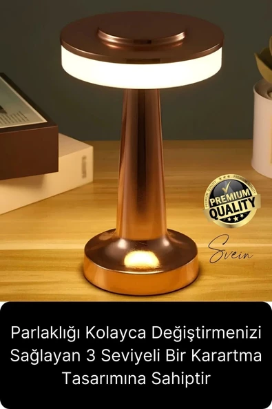 Premium Şarjlı Dokunmatik Masa Lambası 3 Renk Modlu Tasarruflu Abajur Ambians Dekoratif Klasik - 2