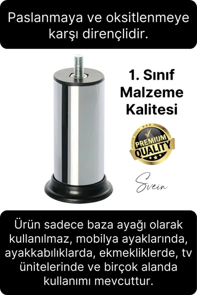 4 Adet 1. Sınıf A Kalite Krom M10 Paslanmaz Baza Koltuk Kanepe Destek Ayağı Mobilya Tv Ünitesi Sehpa - 2