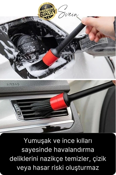 Premium 5 Parça Yumuşak Kıllı Temizleme Fırçası Detaylı Otomobil İç Araç Temizlik Seti Sökücü Bakım - 3