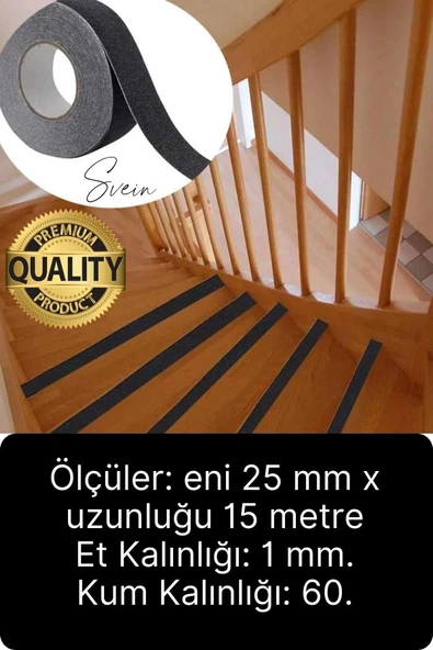 Premium 2 Adet 25mm x 15mt Siyah Kaydırmaz Bant Yapışkanlı Merdiven Basamak Zemin Güçlü Tutunabilen - 3