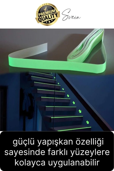 Karanlıkta Parlayan Yansıyan Fosforlu Şerit Bant 3 Metre Kendinden Yapışkanlı Reflektör Işık Veren - 3