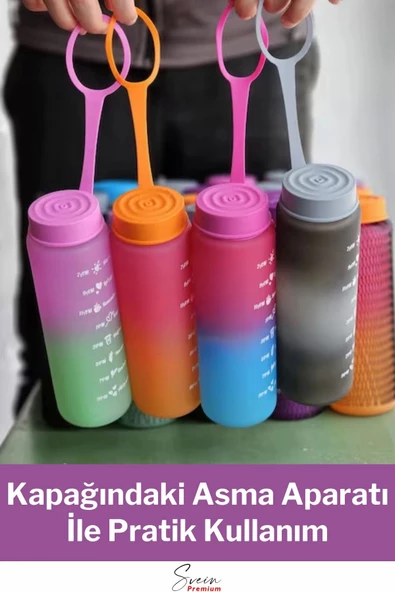 Premium Motivasyon 1. Kalite Sızdırmaz Renkli Yazılı Sporcu Cam Matara Kapaklı Su Şişesi Bpa İçermez - 3
