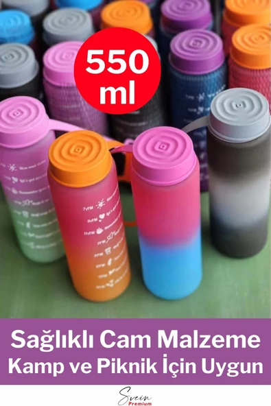 Premium Motivasyon 1. Kalite Sızdırmaz Renkli Yazılı Sporcu Cam Matara Kapaklı Su Şişesi Bpa İçermez - 2