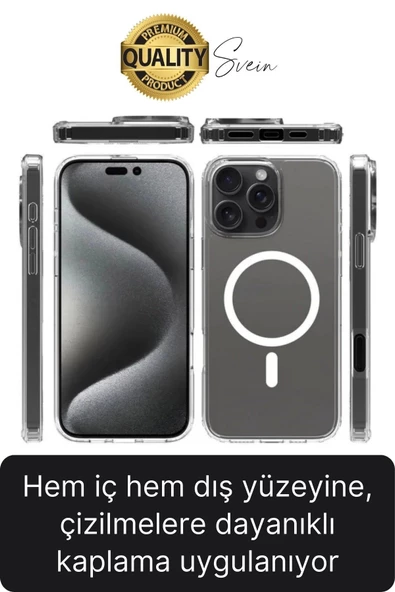 Premium Apple İphone 16 Pro 6.3 inç Uyumlu Kablosuz Şarj Destekli Sert Silikon Şeffaf Kılıf Magsafe - 3