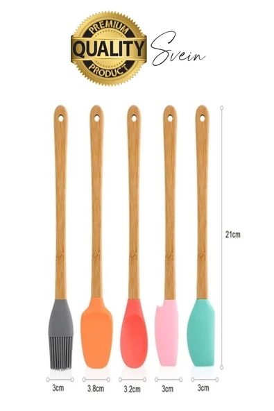 Mini Spatula Kaşık Fırça Setleri Yapışmaz Silikon Tencere Ahşap Saplı Renkli Pişirme Mutfak Araçları - 2