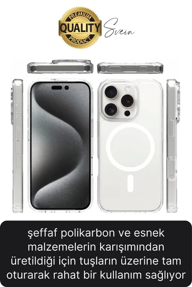 Premium Apple İphone 16 Pro 6.3 inç Uyumlu Kablosuz Şarj Destekli Sert Silikon Şeffaf Kılıf Magsafe - 2