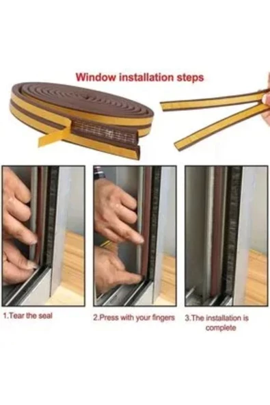 2 Metre Kahve Pvc Doğrama Kapı Pencere Soğuk Geçirmez Sızdırmaz İzolasyon Fitil Yapışkanlı 1x2=2 mt - 6