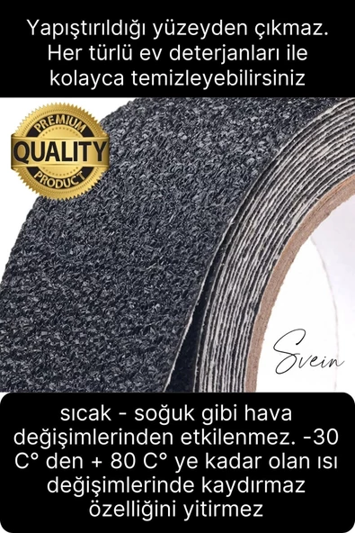 Premium 2 Adet 50mm x 15mt Siyah Kaydırmaz Bant Yapışkanlı Merdiven Basamak Zemin Güçlü Tutunabilen - 3